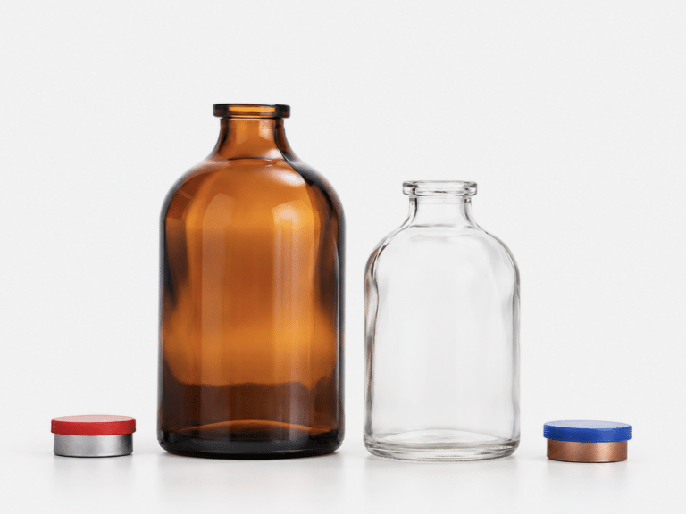 YB Amber and clear glass infusion bottles with separate overseals
