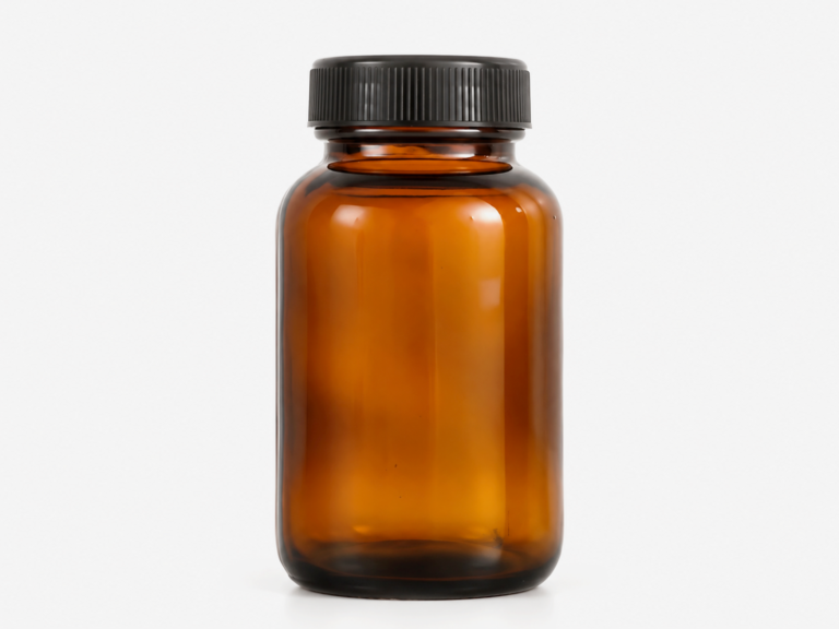 YB Amber glass capsule bottle with a black screw cap