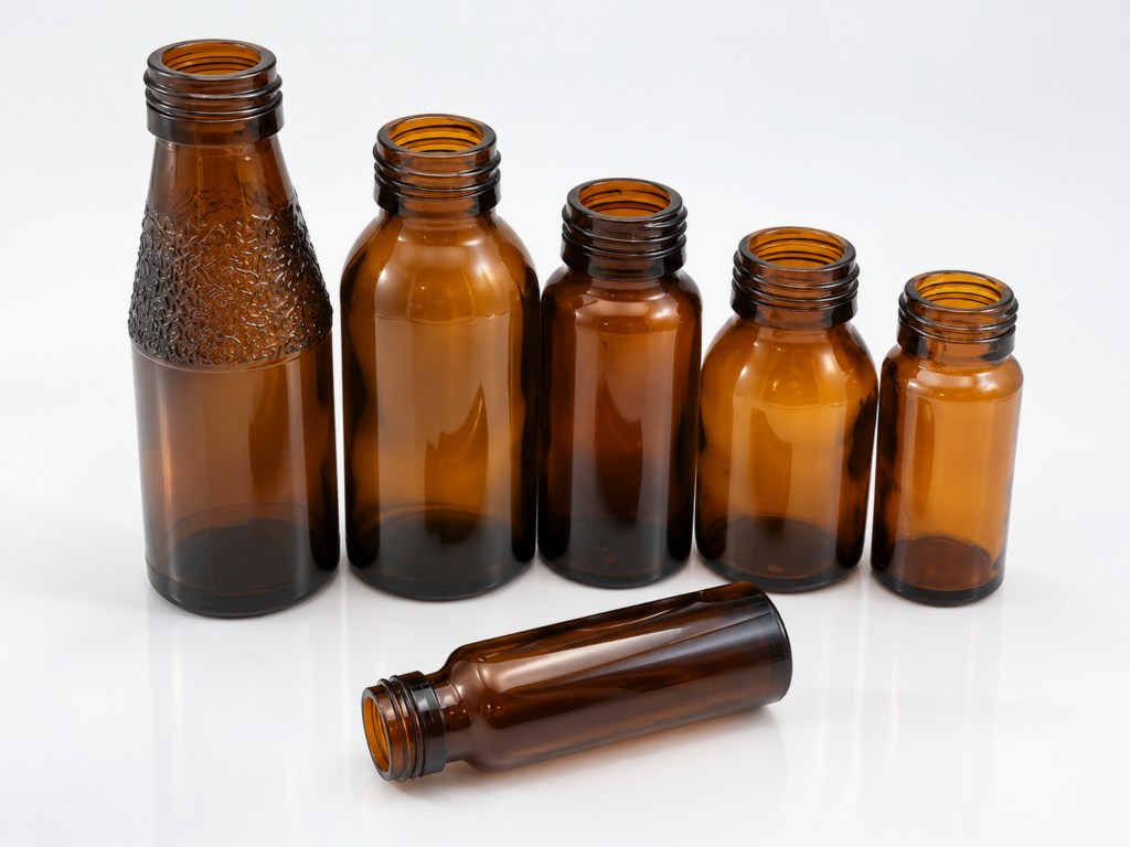 YB Open amber oral liquid glass bottles with threaded necks