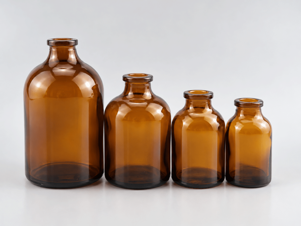 YB Four amber glass infusion bottles in different sizes